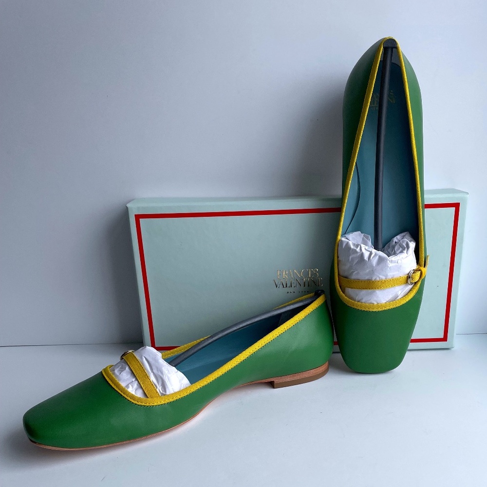 Frances Valentine Green Leather Flats